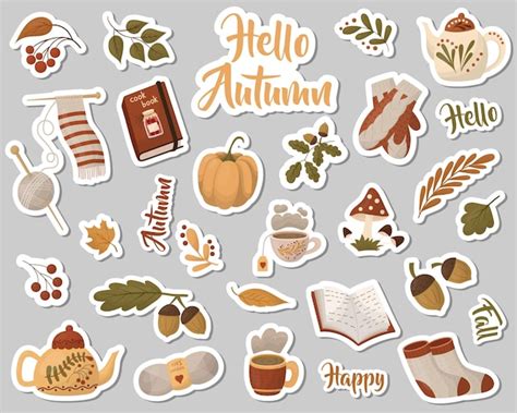 Premium Vector A Set Of Autumn Stickers Collection Of Autumn Elements