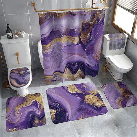 Stunning Purple And Gold Marble Shower Curtain Set Luxurious Bathroom