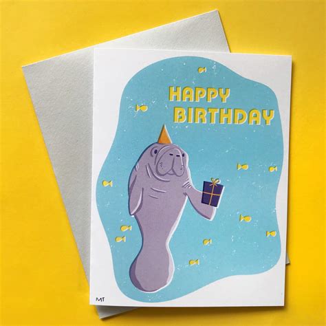 Manatee Birthday Card Printable Happy Birthday Card Cute Etsy