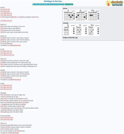 Chord Holidays In The Sun Sex Pistols Tab Song Lyric Sheet