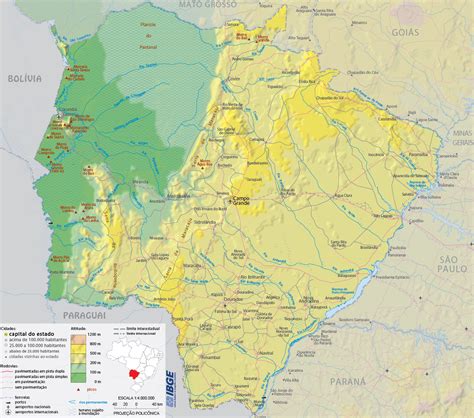 Mapa Físico do Mato Grosso do Sul