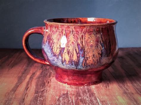 Rustic Handmade Pottery Coffee Mug Golden Brown And Blue