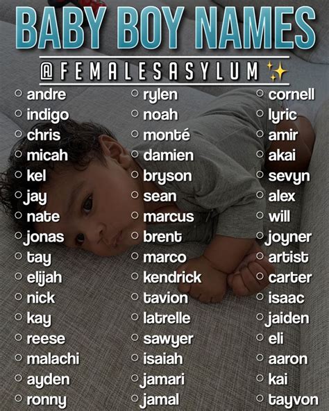 A Baby Boy Names Poster With The Names Of His Babies In English And