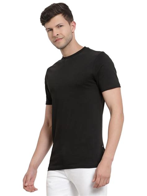 Proteens Men Black Solid Cotton T Shirt Jiomart