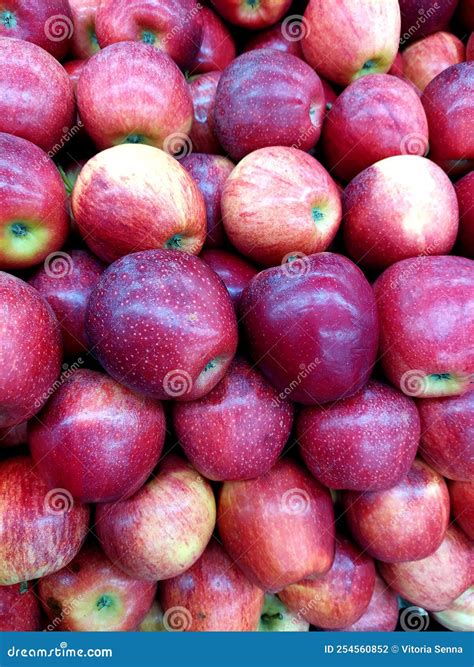 Beautiful Red Apples On The Supermarket Shelf Stock Photo Image Of