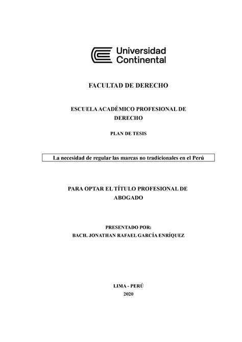 Ejemplo De Plan De Tesis Facultad De Derecho Escuela AcadÉmico Profesional De Derecho Plan De