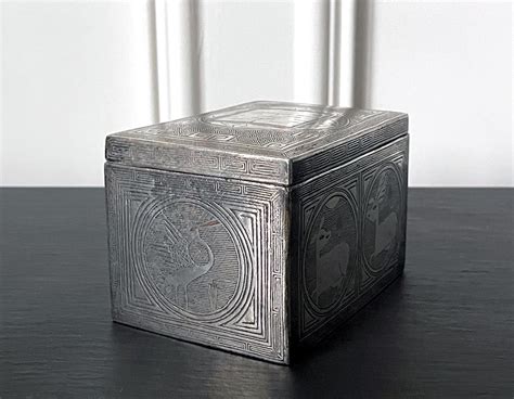 Fine Korean Iron Tobacco Box With Silver Inlay Joseon Dynasty For Sale