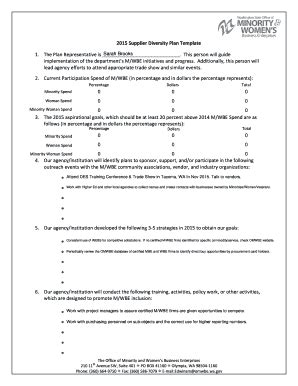 Fillable Online Omwbe Wa 2015 Supplier Diversity Plan Template 1 The