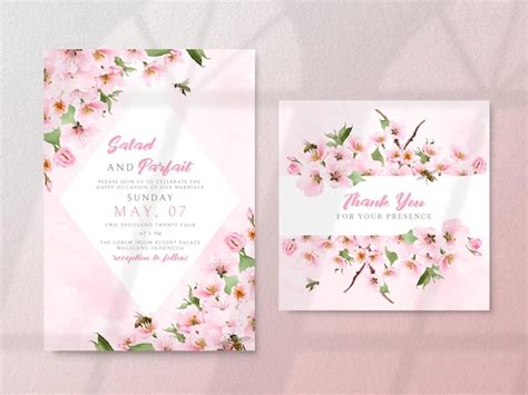 Carte D Invitations De Mariage Sakura En Fleurs PSD Premium