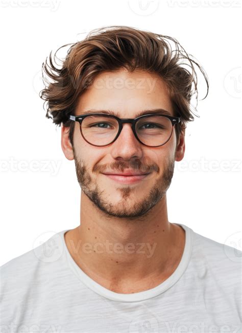 Smiling Young Man With Brown Hair Wearing Glasses Cut Out Stock Png