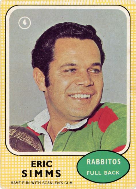 1970 Scanlens Common Card Base 04 Eric Simms South Sydney Rabbitohs