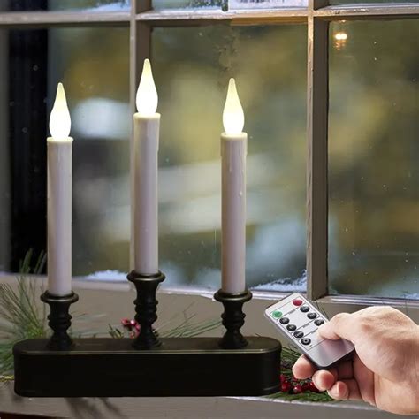 3 Wick Window Battery Operated Flameless Led Taper Candles Lights With Remote And Timer For Home