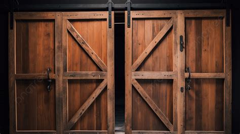 Two Wooden Barn Doors In The Dark Background Picture Of Barn Doors