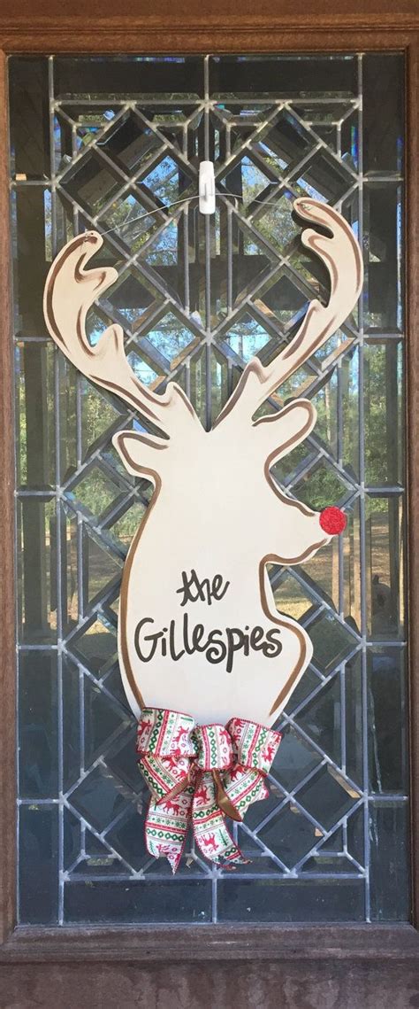 Reindeer Door Hanger With Glitter Nose Christmas Door Hanger Deer