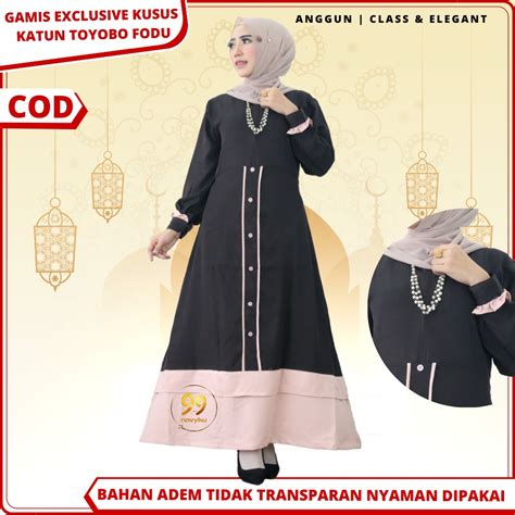 Jual Baju Gamis Bahan Katun Toyobo Premium Polos Dua Warna Kombinasi