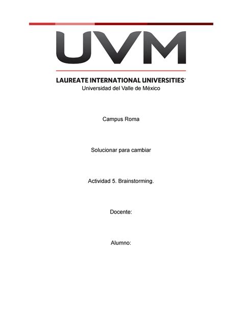 Act 5 Brainstorming trabajo práctico Universidad del Valle de México