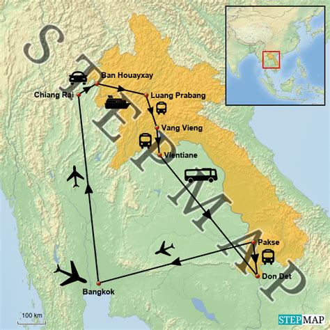 Stepmap Reiseroute Laos Thailand Landkarte F R Asien