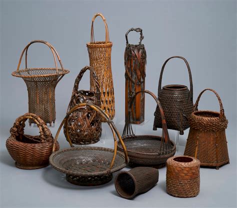 Eleven Japanese Bamboo Ikebana Baskets Including Three Signed Examples