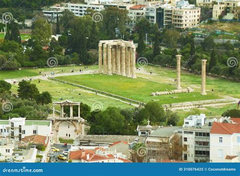 Aerial View Of The Arch Of Hadrian And The Temple Of Olympian Zeus Seen