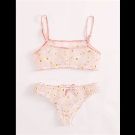 Intimates Sleepwear Pastel Pink Sunflower Sheer Lingerie Set Poshmark