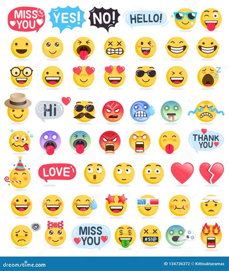 Emoji Emoticons Symbols Icons Set. Stock Vector - Illustration of like ...