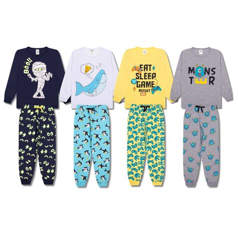 Kit Sortido Pe As Pijama Comprido Infantil Menino Camisas