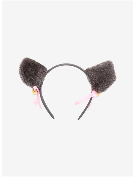 Grey And Pink Ribbon Bell Fuzzy Cat Ear Headband Hot Topic