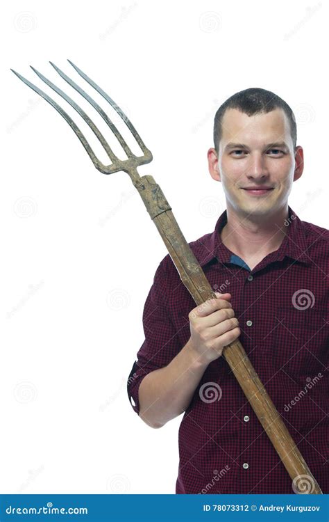 Farmer With A Pitchfork On A White Background Stock Photo Image Of