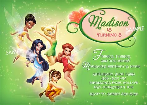 Tinkerbell Invitation For Disney Fairies Birthday Party Digital