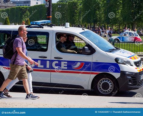 Police Minivan Patrols Champs De Mars Paris France Editorial