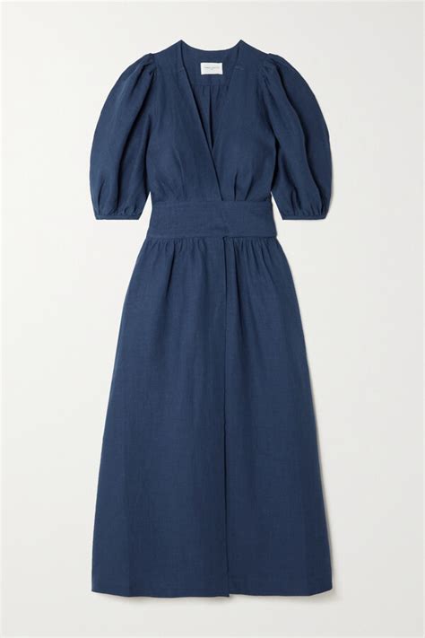 Three Graces London Fiona Linen Wrap Midi Dress Blue Shopstyle