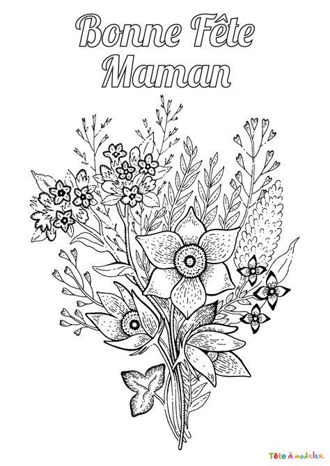 Coloriage Bonne Fête Maman Avec Des Fleurs à Imprimer Tête à Modeler