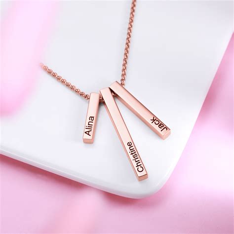 Engraved Triple 3d Vertical Bar Necklace