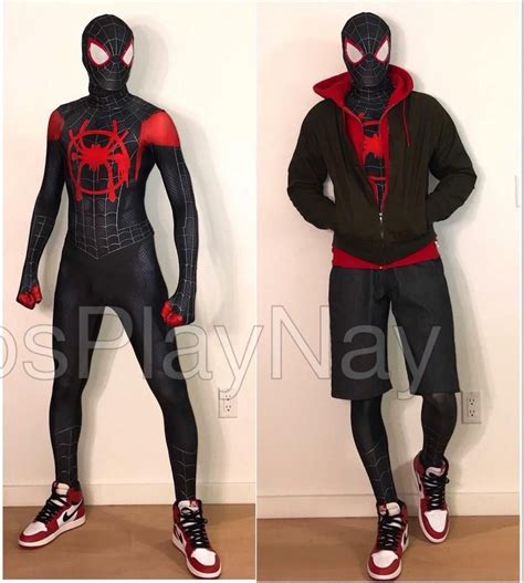 Miles Morales Into Spider Verse Cosplay Costume Spiderman Zentai Suit ...