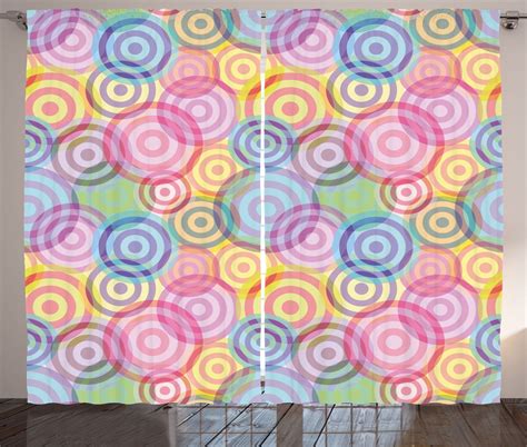 Modern Curtains 2 Panels Set Geometric Circles Rounds In Vivid Colors