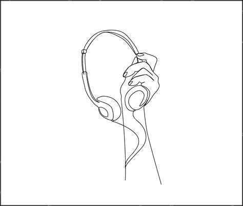 Premium Vector Continuous One Line Drawing Of Hand Holding Headphone