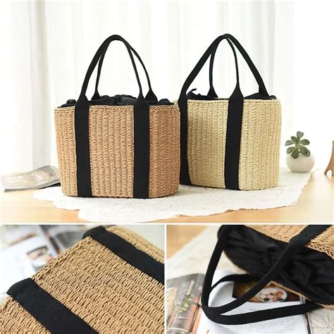 Woven Straw Round Handbag Rattan Women Shoulder Bag Boho Summer Beach