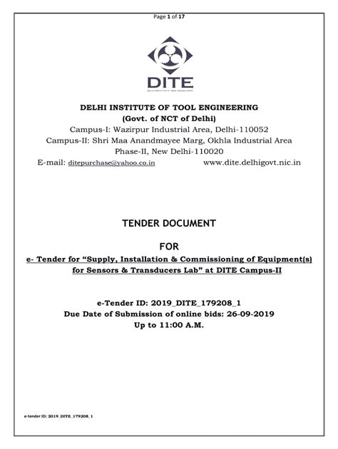 Fillable Online Dite Delhigovt Nic Tender Document For Dite Delhi