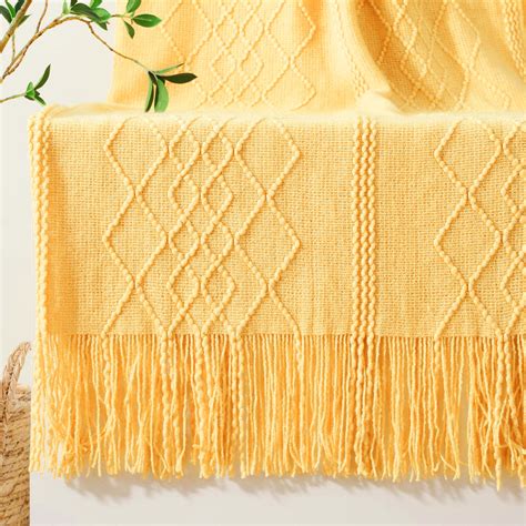 Battilo Mustard Yellow Throw Blanket for Couch Bed Chair, knit Throw ...