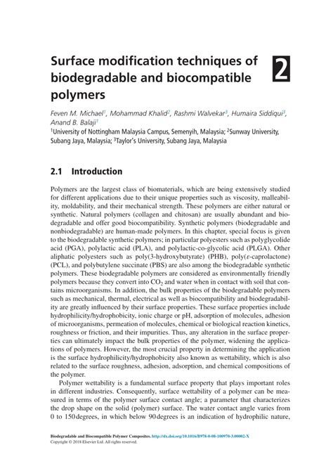 Pdf Surface Modification Techniques Of Biodegradable And Biocompatible Polymers