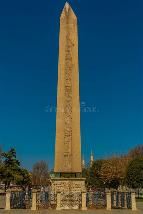 Istanbul Turkey Tourists Visiting Obelisk Of Theodosius In