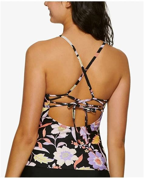 Hula Honey Juniors Luna Floral Strappy Bikini Tankini Top Black M EBay