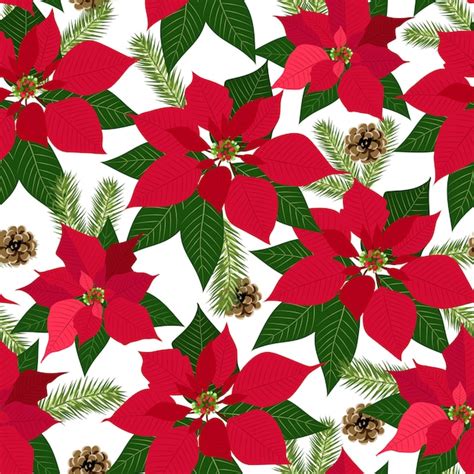 Premium Vector Christmas Seamless Pattern With Poinsettia Plant