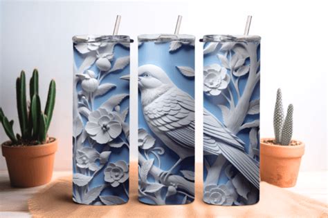 D Blue Bird Flowers Tumbler Wrap Graphic By Kiwicakestudio Creative