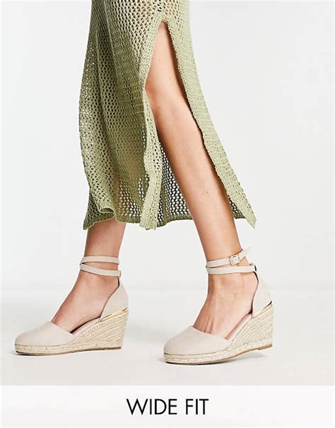 Truffle Collection Wide Fit Closed Toe Wedges In Beige Asos