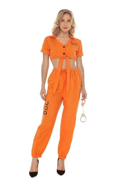 Women S Orange Street Hip Hop Split Prisoner Set Cosplay Costume