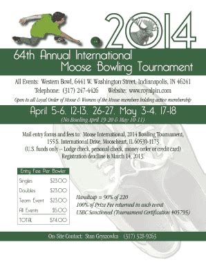 Fillable Online 64th Annual International Moose Bowling Tournament Fax