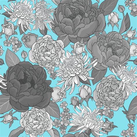 Seamless Pattern With Various Flowers And Peonies Monochrome Flowers