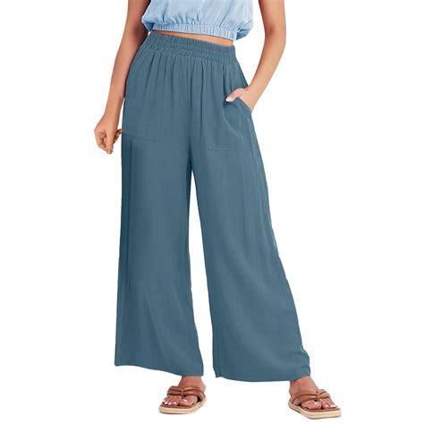 Dreluolixuan Womens Tall Linen Pants Wide Leg Trousers Casual Loose High Wasit Pants Elastic