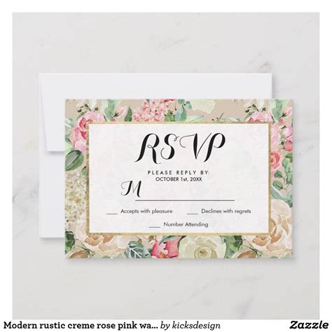 Modern Rustic Creme Rose Pink Watercolor Floral RSVP Card Zazzle